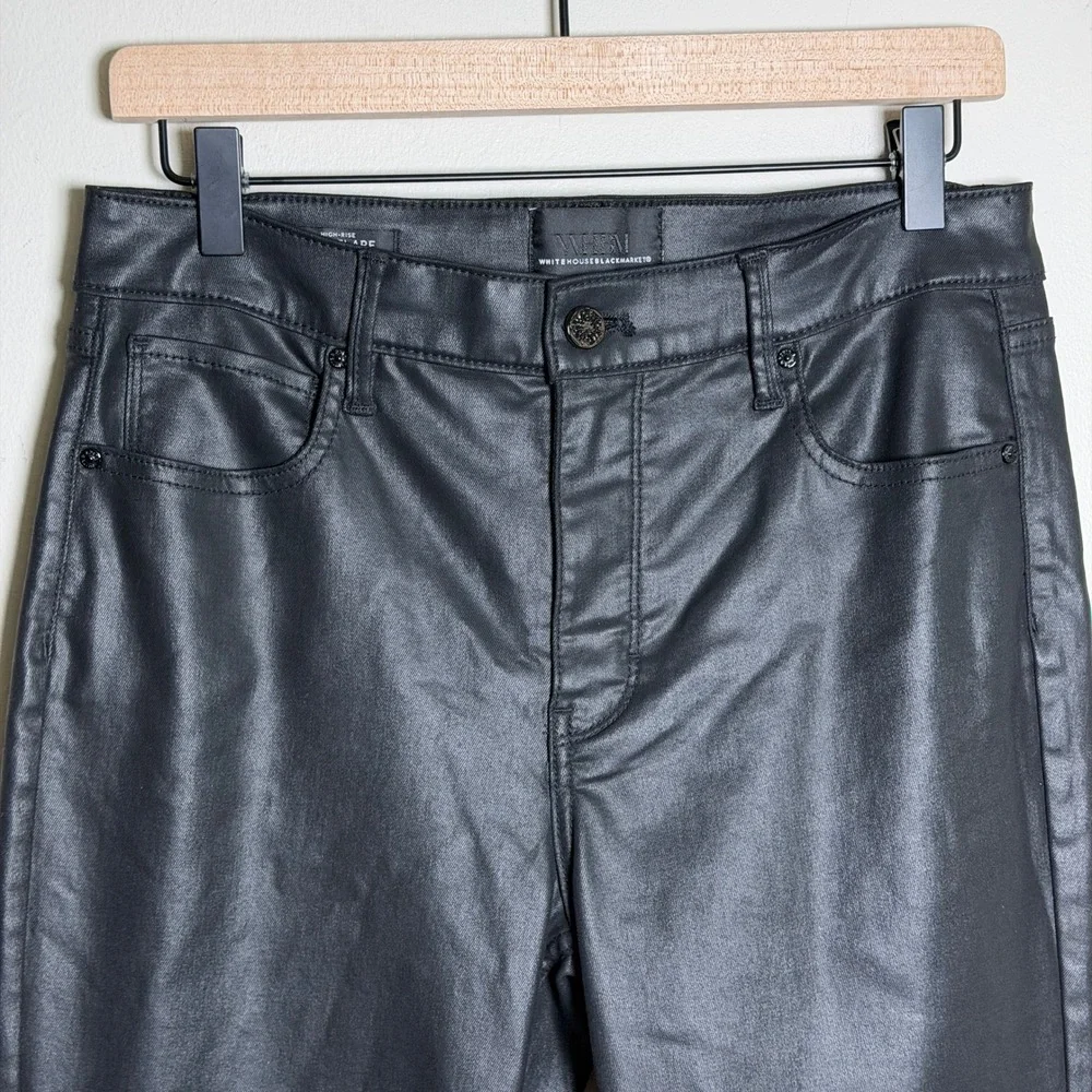 White House Black Market Womens Pants 8 Black High-Rise Kick Flare Coated Denim